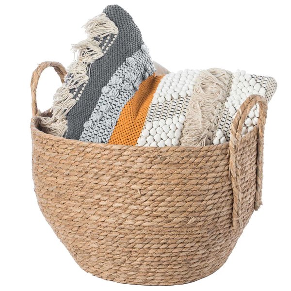 Vintiquewise Decorative Round Wicker Woven Rope Storage Blanket Basket with Braided Handles - Large QI003835.L